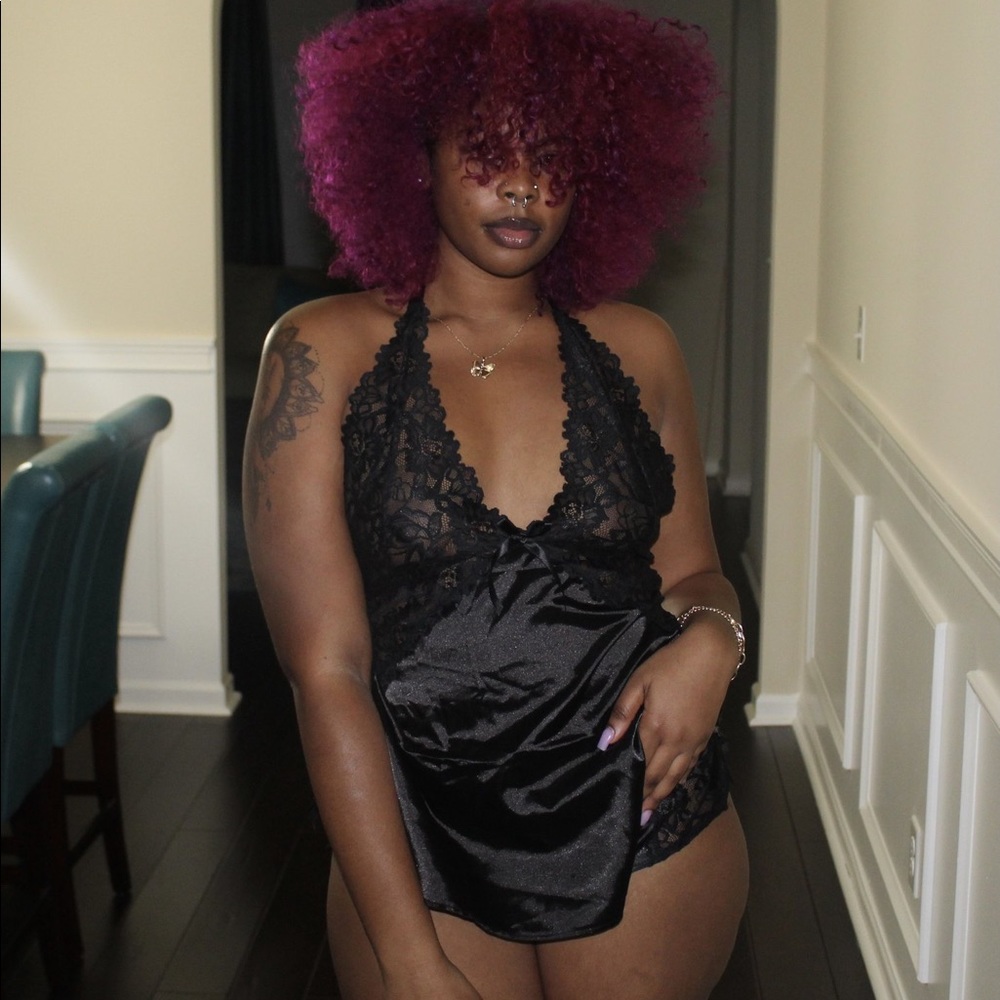 PLUS Black Satin Lingerie Set